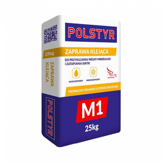 POLSTYR klej M1 uniwersalny do przyklejania wełny fasadowej i zatapiania siatki na wełnie 25kg