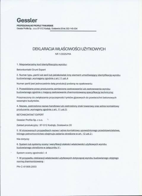 Grunt czerwony betokontakt Gessler pod tynki wiadro 20kg