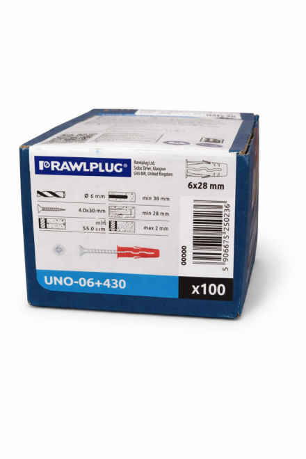 Kołek uniwersalny 6x28 Rawplug UNO z wkrętem 4x30 (opak 100szt) 1 sztuka