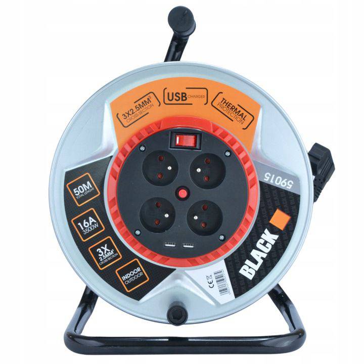 Przedłużacz bębnowy IP44 16A metalowy 4 gniazda 3x2,5mm 50mb