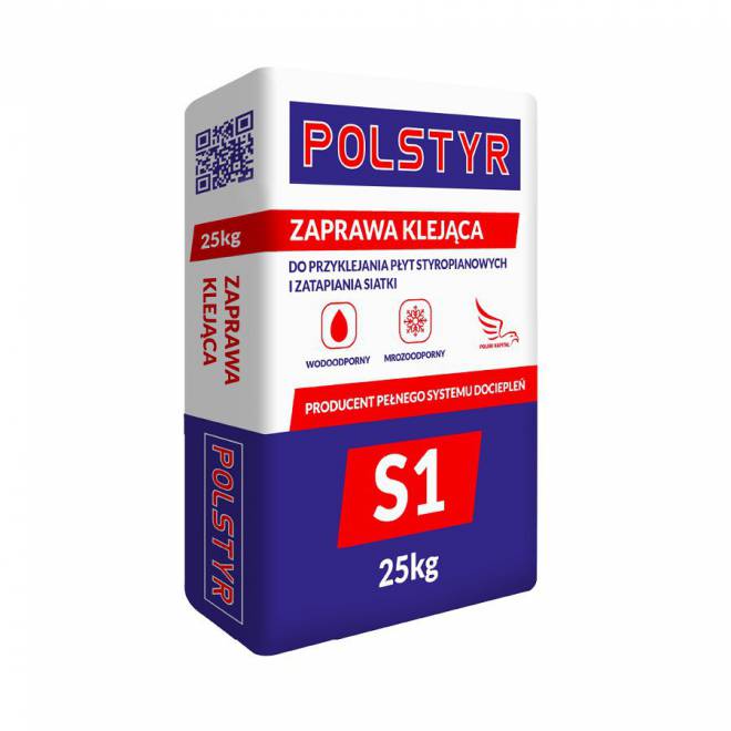 POLSTYR klej S1W do przyklejania grafitu i zatapiania siatki na styropianie 25kg