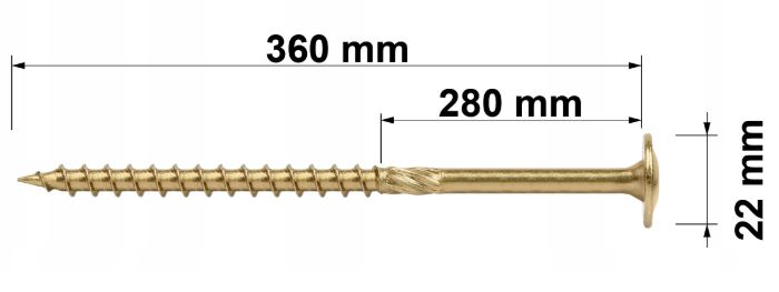 Wkręt do drewna złoty 8x360 z łbem talerzowym podkładkowym (opak 50szt) 1 sztuka