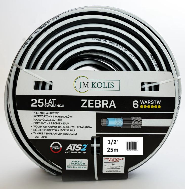 Wąż ogrodowy zebra 1/2”' 13mm 6-warstwowy 25mb